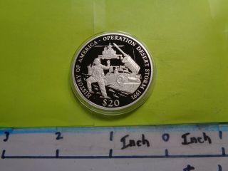 Operation Desert Storm 1991 Sharp Rare $20 Liberia 925 Silver Coin M - 5