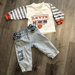 Rare Vintage Little Levis Sz 18 M Blue Denim Acid Wash Stripe Outfit