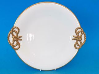 Rare Brown Westhead Moore,  Minton ? Cake Plate,  Gold Twist Rope Handle