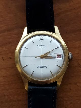 Rare Vintage Belfont Incabloc 21 Jewels Mechanical Swiss Made Watch Runs