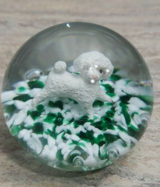 Gibson Sulfide Art Glass Poodle Dog Paperweight Rare 1997
