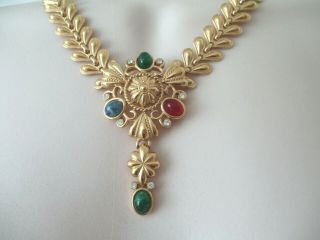 Rare Trifari Jewels Of India Alfred Philippe Cabochon Gold Necklace - Pristine