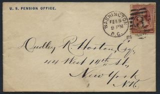 Us 1885 Official Us Pension Office Cover Washington Dc To Ny Rare