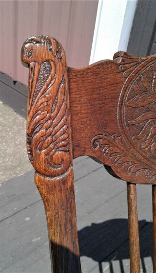 Antique Oak Child ' s Rocker w/ Pressed Horse and Storks Victorian Rare 3