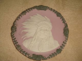 Antique Wedgewood Rare Lilac Native American Chief Painted Horse Wall Plaque