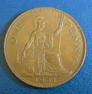 1951 King George Vi Bronze Penny - Rare " Key " Date - Very