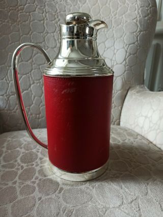 Rare Gucci Vintage Silver Plate Glass Lined Thermos Pitcher Burgundy Leather
