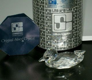 Rare Swarovski Silver Crystal Figurine Large Duck 7653 Nr 75 Mallard Swimming Le
