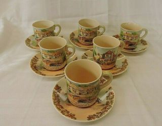 Rare Vintage Royal Doulton " Old English Inns " Coffee Cups & Saucers - Set Of Six