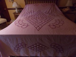 Vintage Rare Handmade Lavender Chenille Bedspread 100 X 80