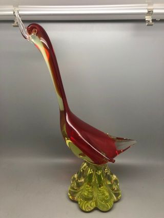 Murano Sommerso Rare Unique Glass Duck 13 Inches Tall 1950 