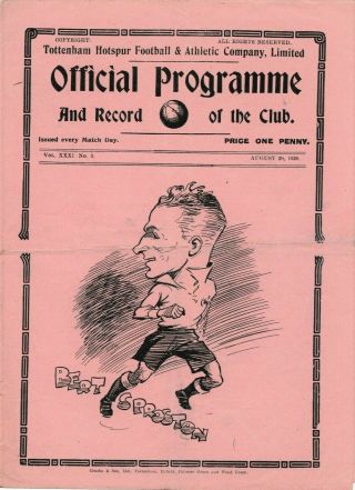 Rare Pre - Ww2 War Football Programme Tottenham Hotspur V Sheffield Wednesday 1938