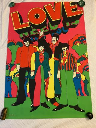 The Beatles Rare Vintage 60’s All You Need Is Love Black Light Poster