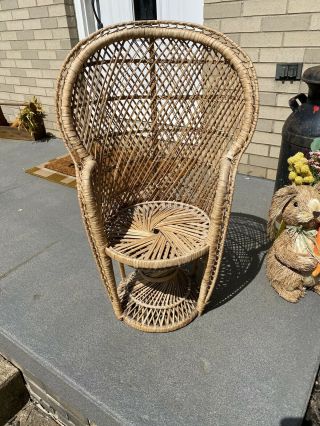 Vintage Wicker Peacock Rattan Chair Boho 32” Child’s Fan Back Rare Size