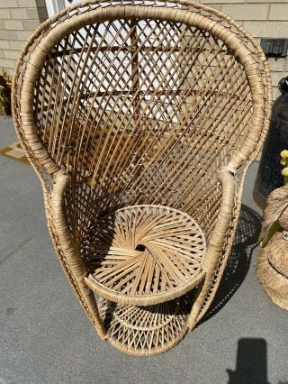 Vintage Wicker Peacock Rattan Chair Boho 32” Child’s Fan Back RARE SIZE 2
