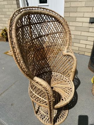 Vintage Wicker Peacock Rattan Chair Boho 32” Child’s Fan Back RARE SIZE 3