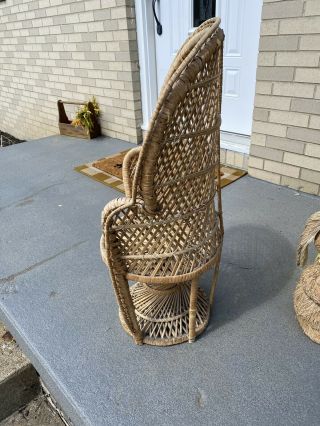 Vintage Wicker Peacock Rattan Chair Boho 32” Child’s Fan Back RARE SIZE 5