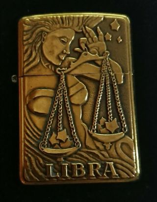 Vintage Brass Barrett Smythe Libra Zodiac Series Zippo Lighter,  Circa 1995,  Rare
