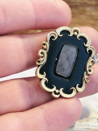 Antique Early Victorian Rolled Gold Mourning Brooch Black Enamel 1846 Date Rare