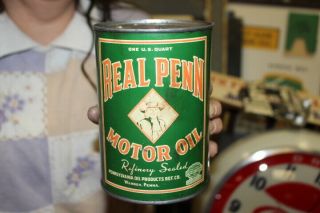 Rare Vintage Real Penn 1 Quart Metal Motor Oil Can Gas Station Sign