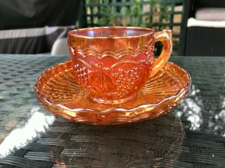 Marigold,  Carnival Glass,  Imperial,  Grape,  Cup,  Saucer.  Rare.