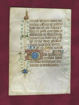 Rare Illuminated Medieval Manuscript Vellum Boh Leaf W/ Gold,  England,  C.  1440