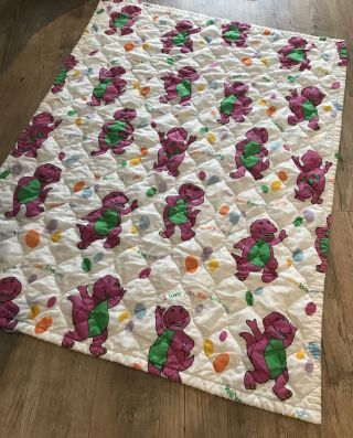 Vtg 90s Barney Dinosaur Baby Quilt Blanket Comforter 57x 42 Rare ⭐️usa Made 1992