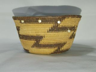 Rare Pomo Indian Woven Basket Small 5 " X 2 3/4 " Native American Beads
