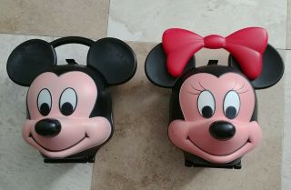 Rare Vtg Disney Mickey & Minnie Mouse Head Lunch Box Kit No Thermos Aladdin
