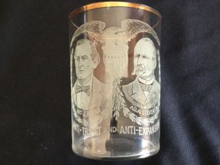 Rare Antique Ca.  1900 William Jennings Bryan Election Campaign Etched Glass Cup