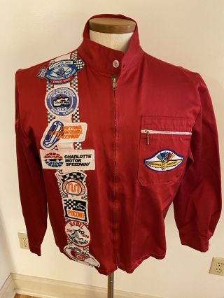 Vintage Rare Indy Racing Apparel Jacket Mens L Fullzip Raceway Patches Red Satin