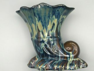 Rare Vintage Fulper Art Pottery Blue Brown Drip Glaze Cornucopia 7 " Planter Vase