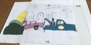 The Simpsons Cel - Cel Mr Plow Car Smash Rare Cel Repo Truck - One Off