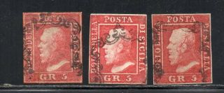 1859 Italy Sicily Sa 9,  9a,  9b Fine Stamps Lot Cv $5460.  00 Rare
