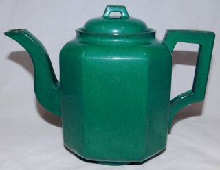 Rare Antique Chinese Yixing Pottery Green Glazed Teapot In