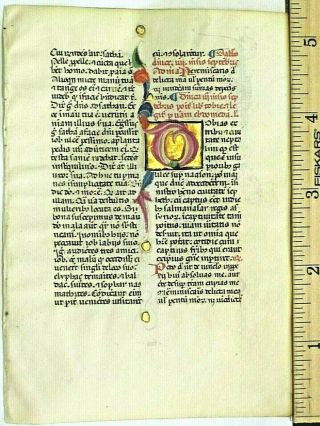 Rare Medieval Illuminated Breviary Leaf,  Deco Gold Initial,  Italy,  Ca.  1450.