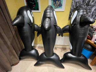 3 Vintage Old Rare Intex Whale / Orcas Inflatable 2x (c) 1994 Version Aufblasbare