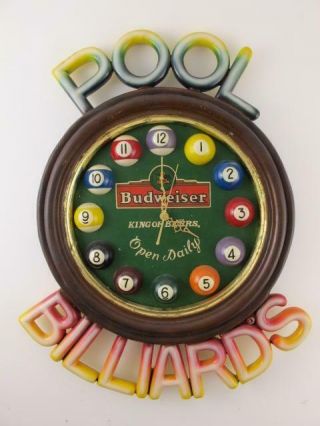 Budweiser Vintage Rare Pool Billiards Retro 3d Beer Bar Man Cave Sign Clock