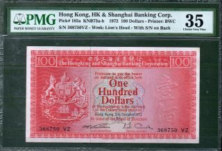 Hong Kong P - 185 100 Dollars 1972 Pmg 35 Rare