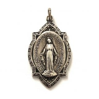 Vintage Virgin Mary Pendant Sterling Silver Rare Miraculous Medal Charm Estate