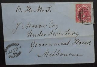 Rare 1859 Victoria Australia 4d Rose Carmine Emblem Stamp Manuscript Ohms Cover