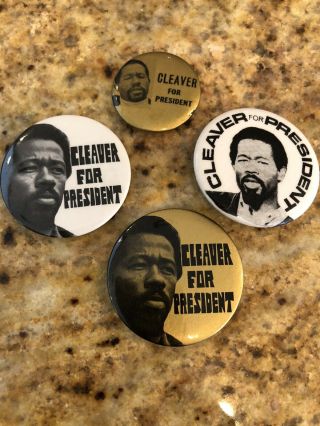 4 Rare 60/70’s Eldridge Cleaver For President Black Panther Pinback Buttons Pins