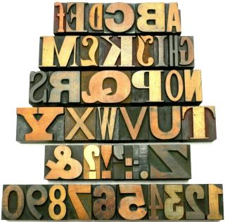Letterpress Wood Type 1 5/16 " Mixed Alphabet,  Numbers 42pcs Very Rare Fonts