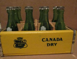 Vintage Rare Set Of 11 Miniature 2 1/2 " Canada Dry Soda Bottles With Wood Crate