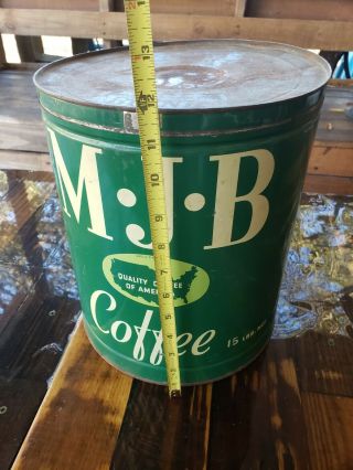 Large Rare Antique Vintage Green M J B Mjb 15lb Coffee Tin Can With Lid