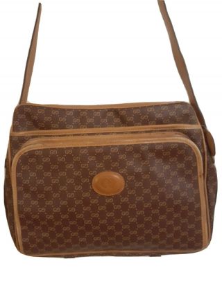 Vtg Gucci Gg Unisex Leather Crossbody Messenger Shoulder Bag Rare