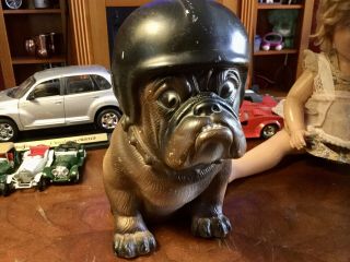 Vintage 1970’s Rare Mack Truck Bull Dog Wearing Football Helmet 9” Coin Bank