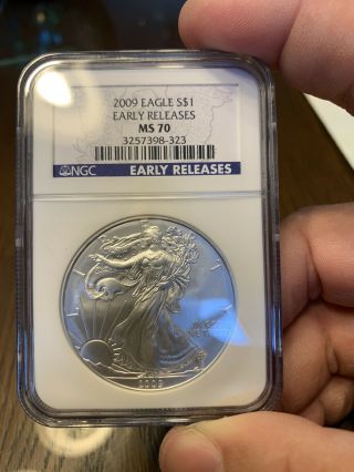 2009 American Silver Eagle Ngc Ms70 Early Release Blue Label Rare