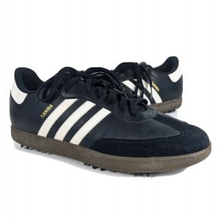 Adidas Samba Mens Leather Spikes Golf Shoes Black & White Size 10.  5 Stripes Rare