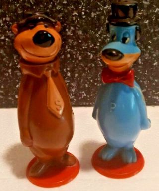 1960s Huckleberry Hound Yogi Bear Vinyl Salt & Pepper Shakers Hanna Barbera Rare